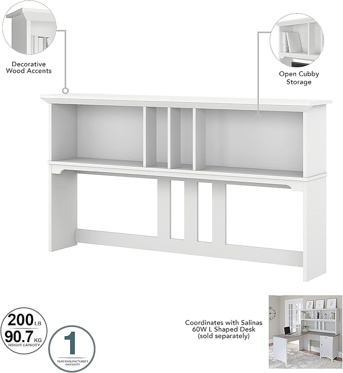 Salinas Casual Hutch for L-Shaped Desk, Pure White - LeafyLoom