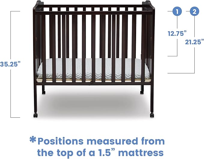 Delta Children Folding Portable Mini Baby Crib with 1.5-inch Mattress, Dark Chocolate - LeafyLoom