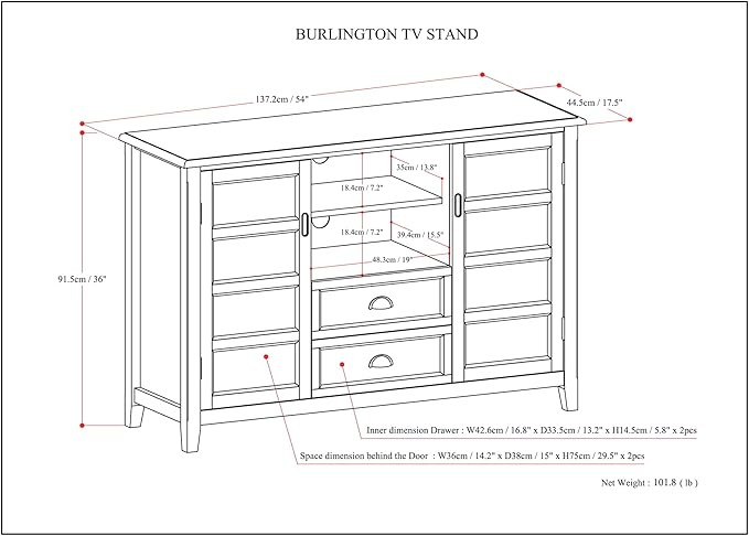 SIMPLIHOME Burlington SOLID WOOD Universal TV Media Stand, 54 inch Wide, Transitional, Living Room Entertainment Center, Storage Shelves and Cabinets, for TVs up to 60 inches in Distressed Grey - LeafyLoom