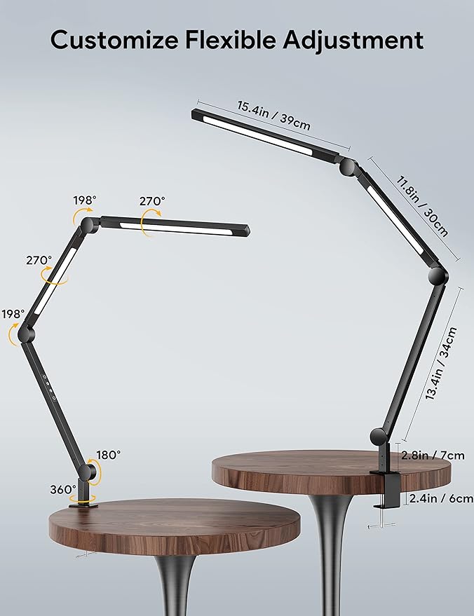 MediAcous LED Desk Lamp with Clamp, Dual Light Desk Lamp with Swing Arm, 4 Color Modes & 4 Brightness Metal Table Lamp, Eye-Caring Clip-on Lamp with Memory Function for Home Office Work Study - LeafyLoom