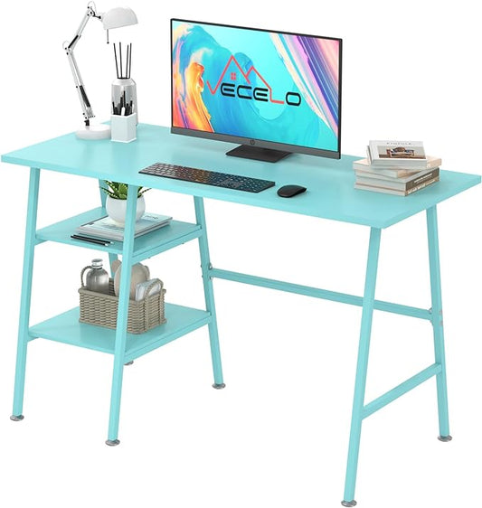 VECELO 43 Inch Computer, Writing Home Office Hutch Workstation with Shelf Storage Desk 43", Classic Blue - LeafyLoom