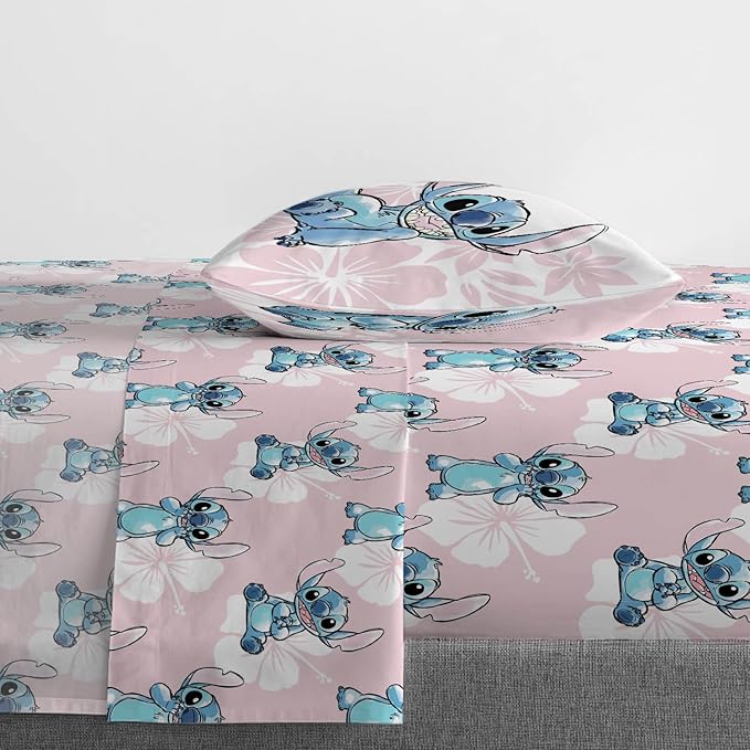 Disney Lilo & Stitch Full Comforter Set - 7 Piece Bedding includes Sheet Set & Pillow Covers - Super Soft Kids Floral Bedding - LeafyLoom