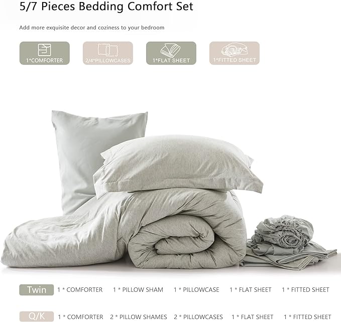 UNILIBRA 7-Piece Queen Comforter Set - Sage Green Cationic Dyeing Bedding Set with Comforter, Sheets, Pillowcases & Shams - LeafyLoom