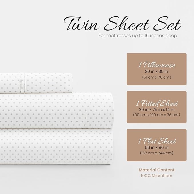 Linen Market 3 Piece Twin Bedding Sheet Set (Gray Stippled) - Sleep Better Than Ever with These Ultra-Soft & Cooling Bed Sheets for Your Twin Size Bed - Deep Pocket Fits 16" Mattress - LeafyLoom