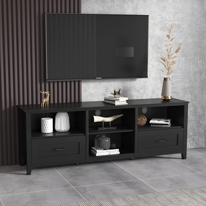 NicBex TV Stand for 60 Inch TV TV Console Table with 2 Drawers and 4 High-Capacity Storage Compartment,Entertainment Center with Storage for Living Room,Bedroom,70.08 Inch,Black - LeafyLoom