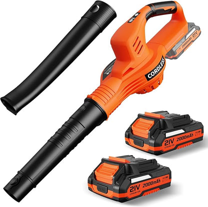 Leaf Blower Cordless - 21V Electric Cordless Leaf Blower with 2 Batteries and Charger, 2 Speed Mode, 2.0Ah Lightweight Battery Powered Leaf Blowers for Lawn Care, Patio, Blowing Leaves - LeafyLoom