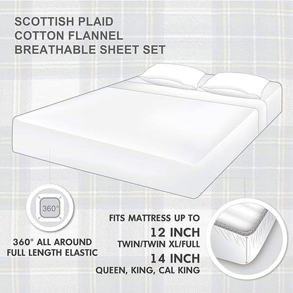 Comfort Spaces Cotton Flannel Breathable Warm Deep Pocket Sheets with Pillow Case Bedding, Cal King, Scottish Plaid Green, 4 Piece - LeafyLoom