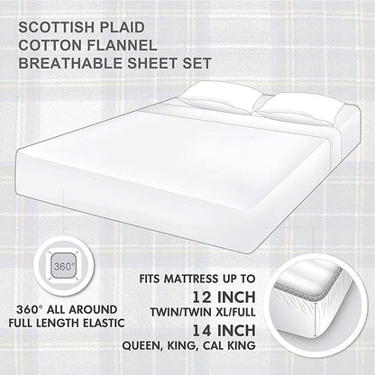 Comfort Spaces Cotton Flannel Breathable Warm Deep Pocket Sheets with Pillow Case Bedding, King, Green Plaid Scottish Plaid 4 Piece - LeafyLoom