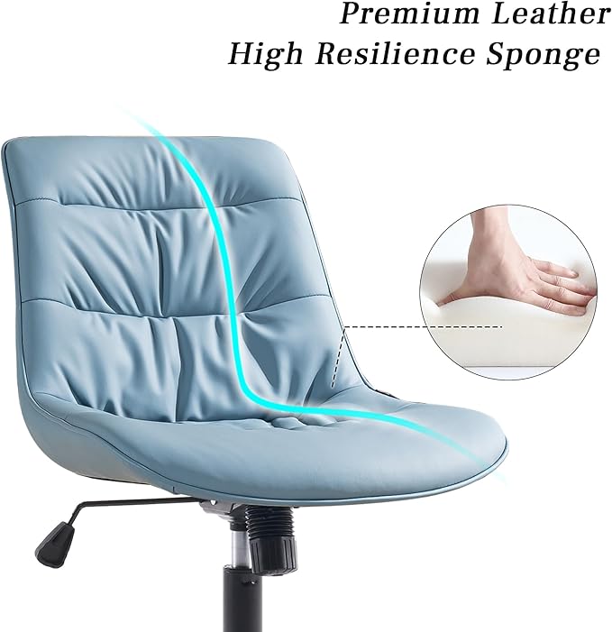 Kidol & Shellder Armless Office Chair Desk Chair Comfy Makeup Vanity Chair with Back Ergonomic Swivel Chair Home Office Desk Chairs with Wheels Rolling Computer Chair Bedroom Accent Chair(Blue) - LeafyLoom