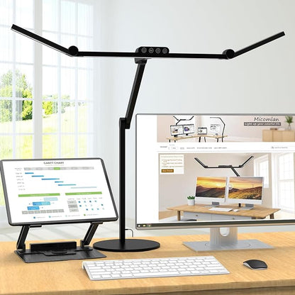 Micomlan Architect Desk Lamp with Atmosphere Lighting, Adjustable Led Desk Light for Home Office with Base, 24W Bright Auto Dimming Table Light with Rotatable Swing Arm for Workbench Computer - LeafyLoom