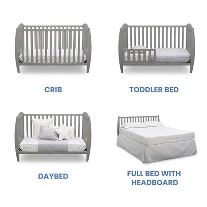 Delta Children Twinkle 4-in-1 Convertible Baby Crib, Sustainable New Zealand Wood, Grey and Delta Children Twinkle Galaxy Dual Sided Recycled Fiber Core Crib and Toddler Mattress (Bundle) - LeafyLoom