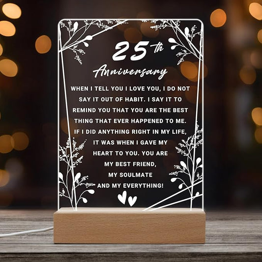 25th Anniversary Wedding Gift,25th Anniversary Dimmable Night Light for Couples,Parents,Husband & Wife,25th Anniversary for Christmas with Gift Box - LeafyLoom