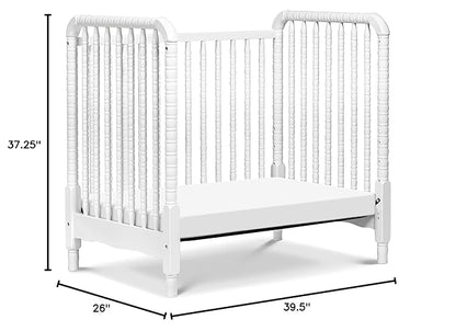 DaVinci Jenny Lind 3-in-1 Convertible Mini Crib in White, Removable Wheels, Greenguard Gold Certified - LeafyLoom