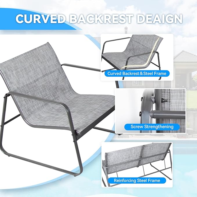 4 Piece Patio Outdoor Furniture Set with Strong Powder Coated Metal Frame One Love Seat, Two Single Chairs and one Table for Porch, Balcony, Backyad, Patio Conversation Set (Grey) - LeafyLoom