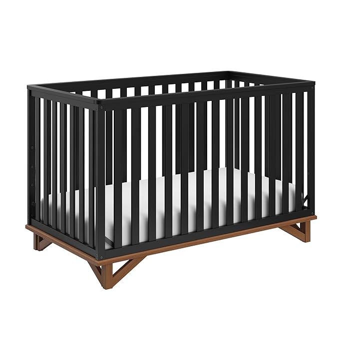 Storkcraft Santa Monica 5-in-1 Convertible Crib (Black with Vintage Driftwood) – GREENGUARD Gold Certified, Modern Design, Two-Tone Baby Crib, Converts to Toddler Bed, Daybed and Full-Size Bed - LeafyLoom