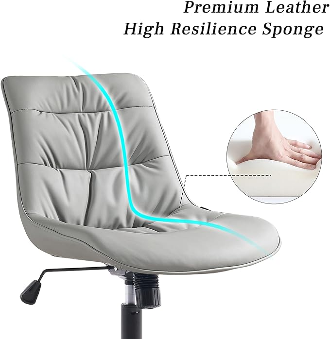 Kidol & Shellder Armless Office Chair Desk Chair Comfy Makeup Vanity Chair with Back Ergonomic Swivel Chair Home Office Desk Chairs with Wheels Rolling Computer Chair Bedroom Accent Chair(Gray) - LeafyLoom