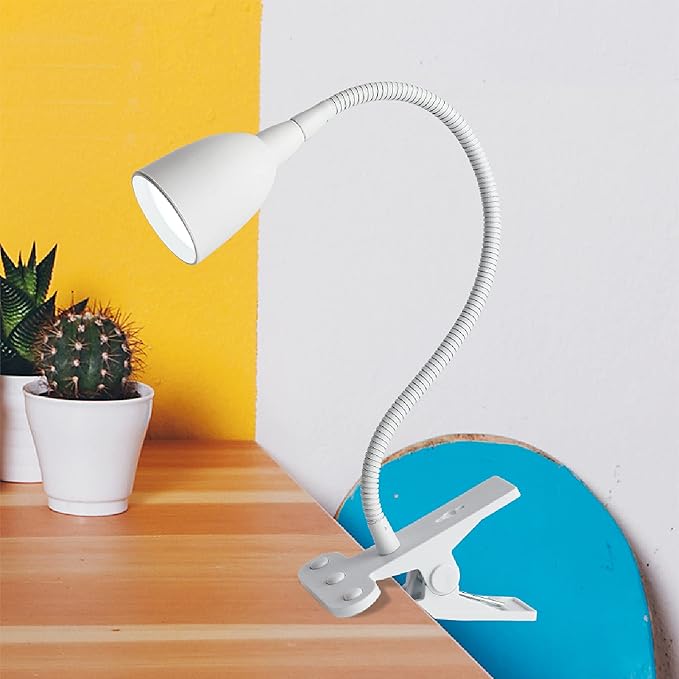 Newhouse Lighting NHCLP-OL-WH Olivia LED Clamp Light Desk Lamp with Flexible Gooseneck, 3 Brightness Levels & 3 Color Modes, White - LeafyLoom