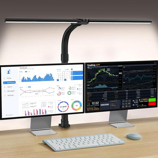 LED Desk Lamp for Home Office - 24W Bright Double Head Desk Light with Clamp Eye Caring Architect Task light 25 Lighting Modes Adjustable Flexible Gooseneck Lamp for Workbench Drafting Study - LeafyLoom