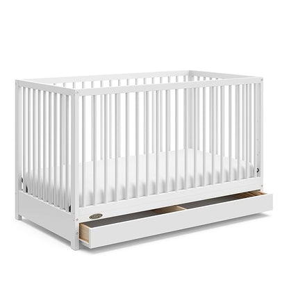 Graco Teddi 5-in-1 Convertible Crib with Drawer (White) – GREENGUARD Gold Certified, Crib with Drawer Combo, Full-Size Nursery Storage Drawer, Converts to Toddler Bed, Daybed and Full-Size Bed - LeafyLoom