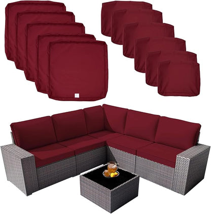 ClawsCover 11Pack Outdoor Seat and Back Cushions Replacement Covers Fit for 5-Seater 6Pieces Wicker Rattan Patio Furniture Conversation Set Sectional Couch Chairs,Burgundy-Included Cover Only - LeafyLoom