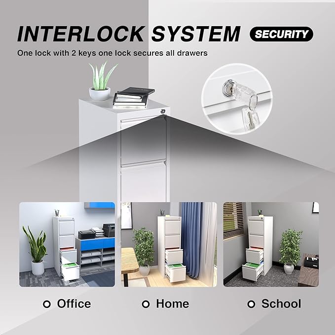 4 Drawer File Cabinet, Office Filing Cabinet with Lock/Drawer, Metal Vertical File Storage Cabinet for A4 Letter/Legal Size, 14.96" W x 17.72" D x 52.36" H, Assembly Required - LeafyLoom