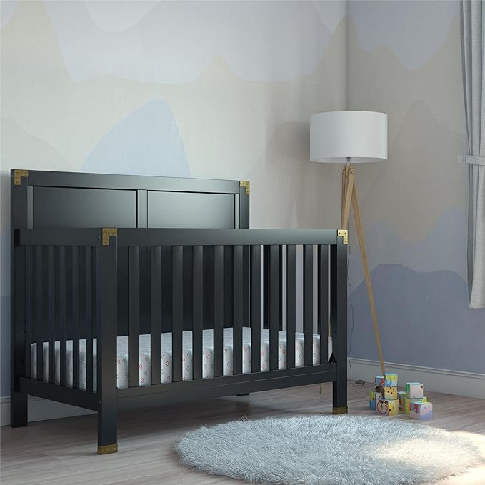 Baby Relax Miles 5-in-1 Convertible Crib, Solid Pine Wood, Black - LeafyLoom