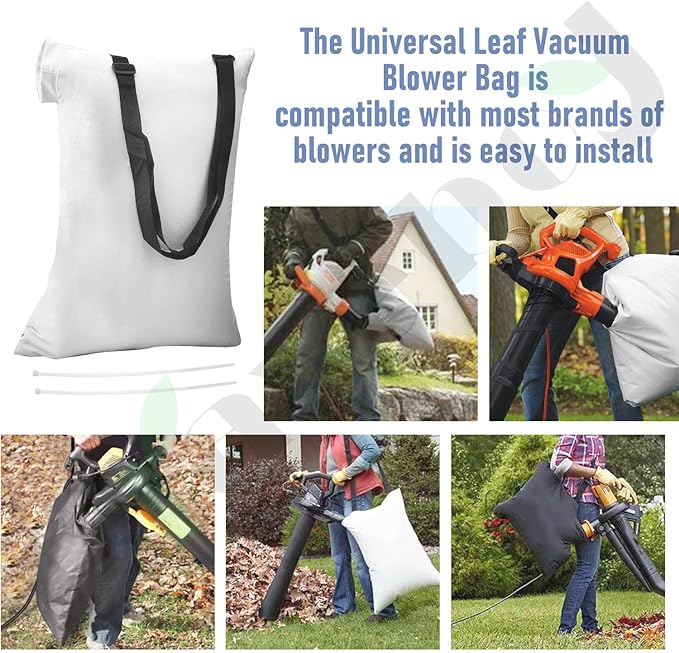 Universal Leaf Vacuum Blower Bag Compatible with Worx Craftsman Toro Black-Decker Husqvarna Leaf Blower Vacuum/Leaf Blowers - Bottom Zip Replacement Bag, Leaf Blower Bag White - LeafyLoom