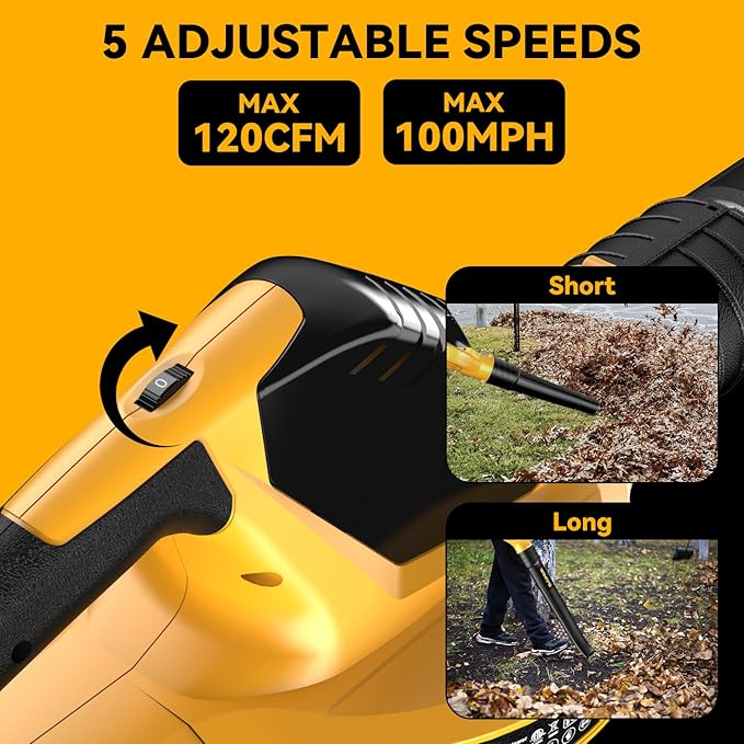 Cordless Leaf Blower for Dewalt 20V Max Battery,Handheld Electric Jobsite Air Blower,5 Variable Speed Up to 150MPH,100 CFM Powerful for Lawn Care,Snow Blow,Yard Clean(Battery Not Included) - LeafyLoom