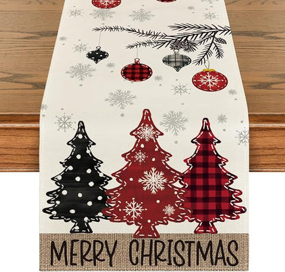 Artoid Mode Red Pine Trees Merry Christmas Table Runner, Winter Xmas Holiday Kitchen Dining Table Decoration for Home Party Decor 13x72 Inch ArtoidMode