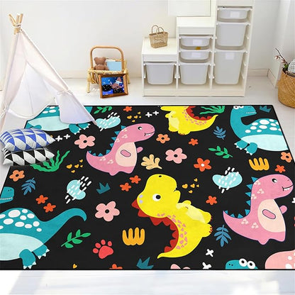 Dinosaur Rugs for Boys Bedroom - Dinosaur Pattern Area Rug Kids Bedroom Rug Kids Play Rugs for Boys Dinosaur Bedroom Decor for Boys Colorful Dinosaur Print Area Rug Kids Rugs for Bedroom,4'5''×6' - LeafyLoom