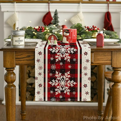 Artoid Mode Buffalo Plaid Snowflakes Christmas Table Runner, Seasonal Winter Kitchen Dining Table Decoration for Home Party Decor 13x90 Inch ArtoidMode