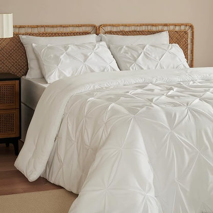 Bedsure California King Comforter Set - Cal King Bed Set 7 Pieces, Pinch Pleat Ivory Cali King Bedding Set with Comforter, Sheets, Pillowcases & Shams - LeafyLoom