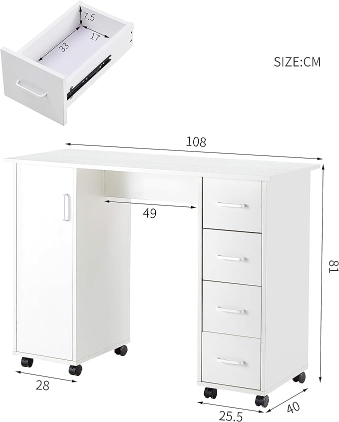 NicBex Laik-DW-00012-DX Desks, 41.73" W x 17.72" D x 31.5" H, White - LeafyLoom