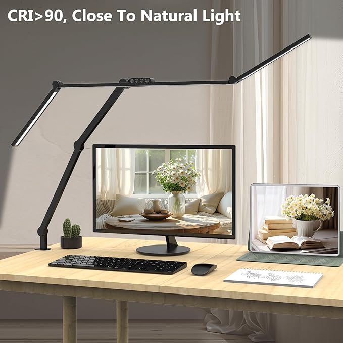 Micomlan 36W Bright Led Desk Lamp with Clamp, 47 Inches Long Architect Desk Lamp Home Office, Dimmable Desk Light with Remote Adjustable Monitor Light Bar Tall Office Light for Computer Table Desktop - LeafyLoom