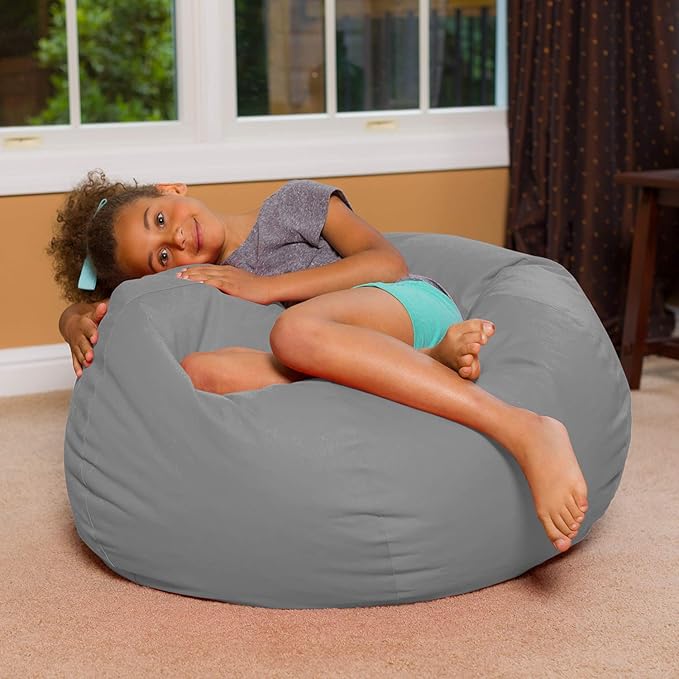 Posh Creations Bean Bag Chair for Kids, Teens, and Adults Includes Removable and Machine Washable Cover, 38in - Large, Solid Gray (BLG-BP004) - LeafyLoom