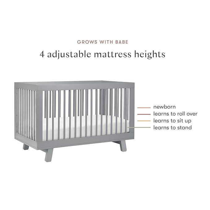 Babyletto Hudson 3-in-1 Convertible Crib with Toddler Bed Conversion Kit in Grey, Greenguard Gold Certified - LeafyLoom