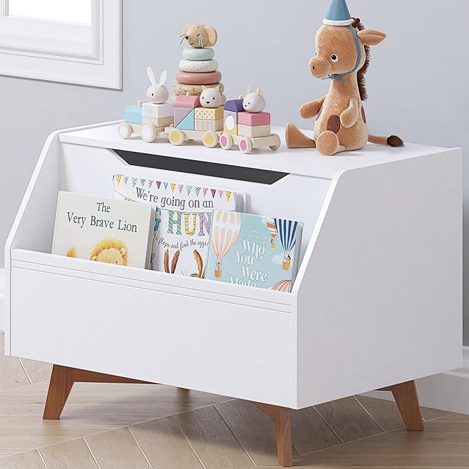 UTEX Kids Toy Box, Wooden Toy Chest, Kids Storage Organizer Bench with Front Book Storage Area for Boys and Girls, Children's Furniture, White - LeafyLoom