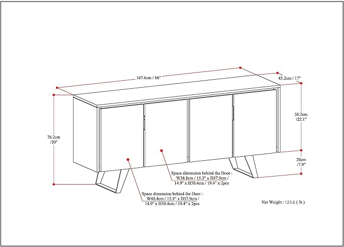 SIMPLIHOME Lowry SOLID ACACIA WOOD 66 Inch Wide Modern Industrial Large 4 Door Sideboard Buffet in Distressed Charcoal Brown, For the Dining Room and Kitchen - LeafyLoom