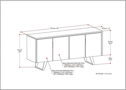 SIMPLIHOME Lowry SOLID ACACIA WOOD 66 Inch Wide Modern Industrial Large 4 Door Sideboard Buffet in Distressed Charcoal Brown, For the Dining Room and Kitchen - LeafyLoom