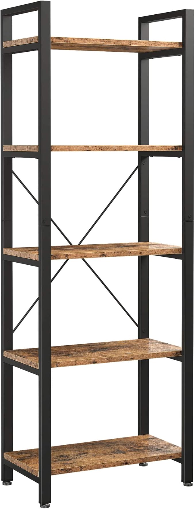 IRONCK Bookshelf 5-Tier Ladder Shelf 110lbs/shelf Vintage Industrial Style Bookcase for Home Decor, Office Decor - LeafyLoom