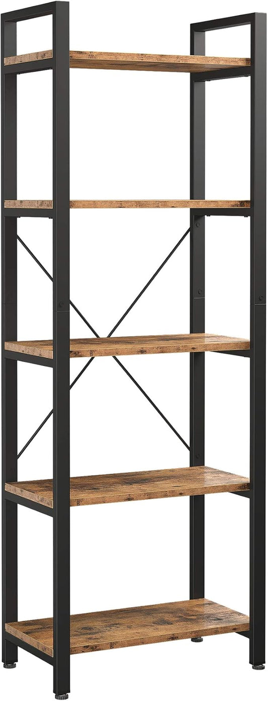 IRONCK Bookshelf 5-Tier Ladder Shelf 110lbs/shelf Vintage Industrial Style Bookcase for Home Decor, Office Decor - LeafyLoom