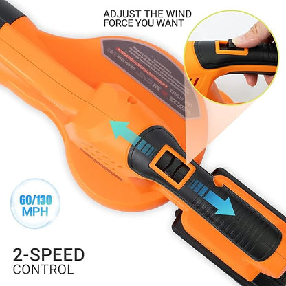 20V Cordless Leaf Blower with Battery and Charger, Leaf Blower Battery Operated, Rechargeable Electric Handheld Leaf Blower Variable Speed with 2 Tubes for Patio, Leaves Blowing-Orange - LeafyLoom