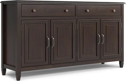 SIMPLIHOME Connaught Low Storage Cabinet, 67 inch, Dark Chestnut Brown - LeafyLoom