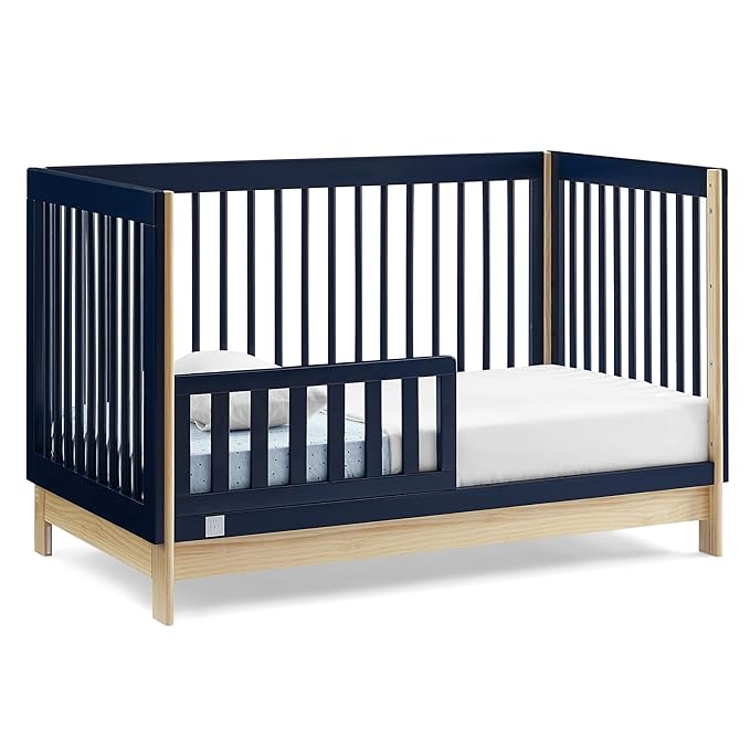 Delta Children babyGap Tate 4-in-1 Convertible Crib + Brannan Bear Bookcase with Bins + Brannan Bear Wall Shelf with 4 Hooks, Navy/Natural (Bundle) - LeafyLoom