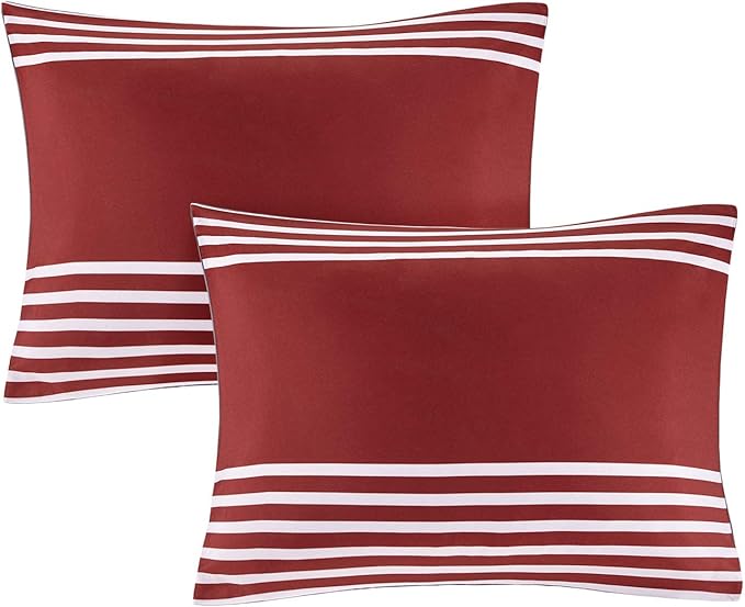 Comfort Spaces Twin Comforter Sets with Sheets - Bed in a Bag 6 Pieces Teen Bedding Sets Twin, Red and Grey Stripes Bedding Twin, College Twin Bed Set with 2 Side Pockets Bedroom Organizer - LeafyLoom