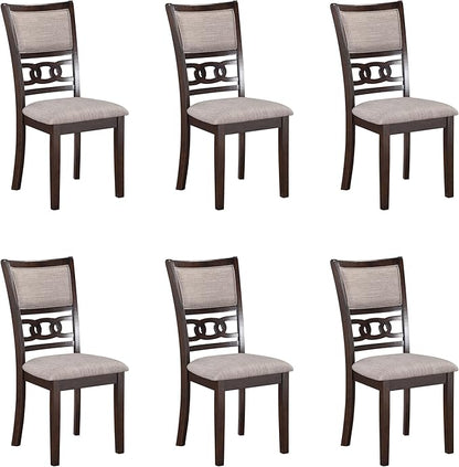 New Classic Furniture Gia Dining Chair (Set of Six), Light Brown Fabric Upholstered Seat & Back Rest, Cherry Brown - LeafyLoom