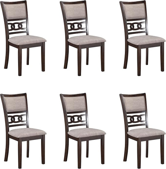 New Classic Furniture Gia Dining Chair (Set of Six), Light Brown Fabric Upholstered Seat & Back Rest, Cherry Brown - LeafyLoom