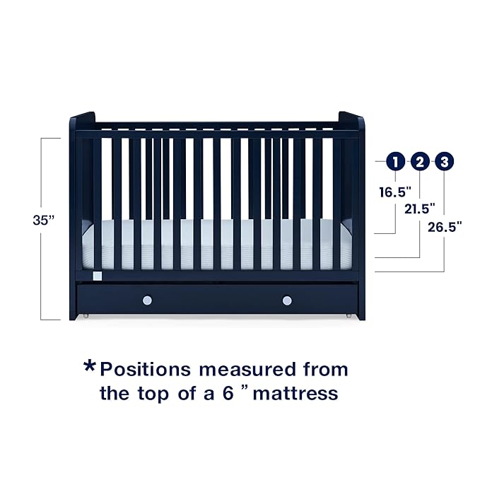 babyGap by Delta Children Graham 4-in-1 Convertible Crib with Storage Drawer TrueSleep Crib and Toddler Mattress (Bundle), Navy/Light Blue - LeafyLoom