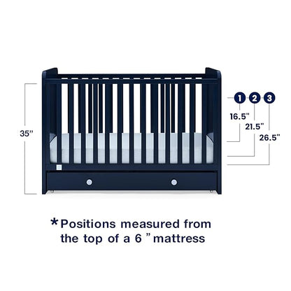 babyGap by Delta Children Graham 4-in-1 Convertible Crib with Storage Drawer TrueSleep Crib and Toddler Mattress (Bundle), Navy/Light Blue - LeafyLoom