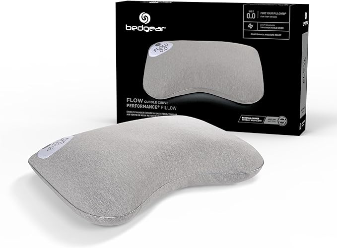 Bedgear Flow Cuddle Curve Pillow - Size 0.0 - Breathable Side Sleeper Pillow - Soft Bed Pillow - Hypoallergenic and Removable Cover - 20" W x 26" L x 4.75" H - LeafyLoom